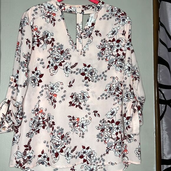 Active USA floral, long sleeve, semi sheer blouse, size large - Picture 6 of 11